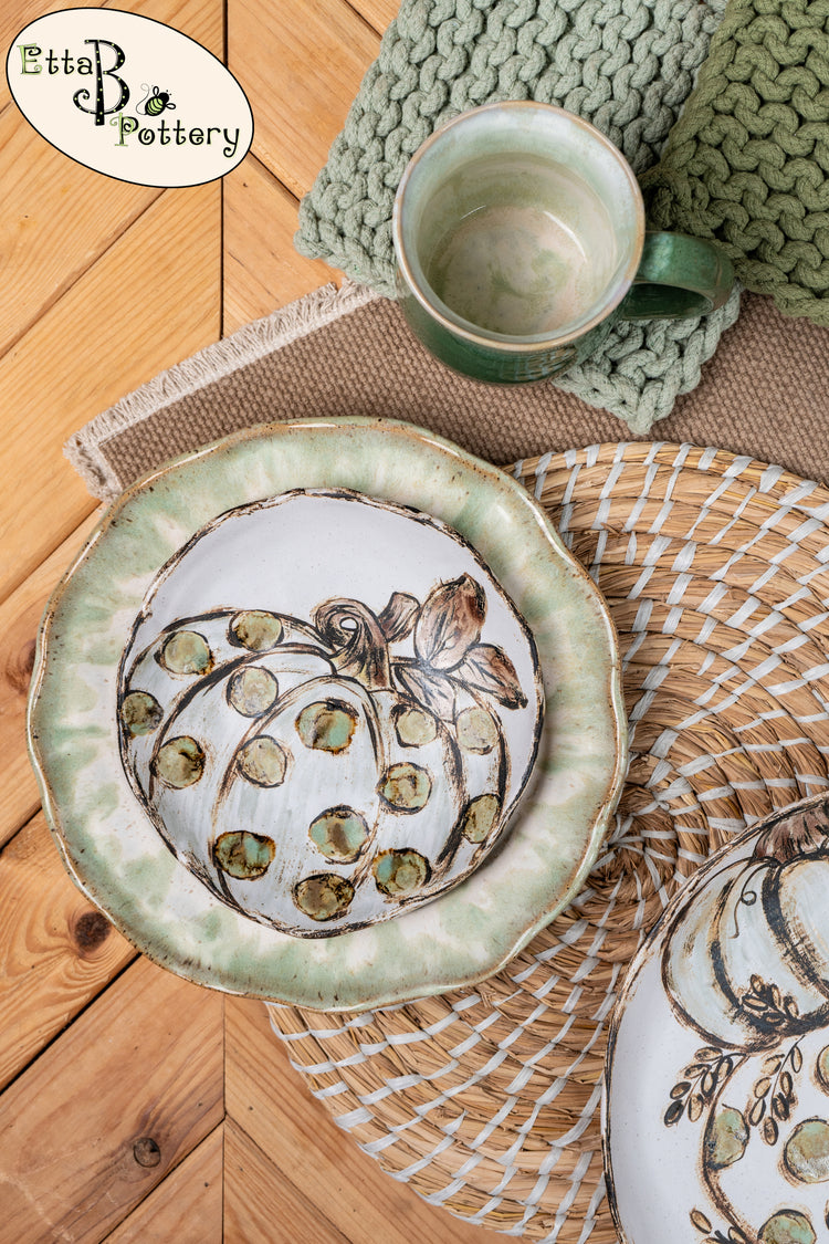 Blue Polka Dot Pumpkin Plate