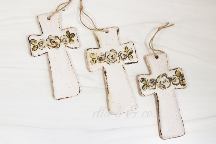 Floral Cross Ornament, Blue