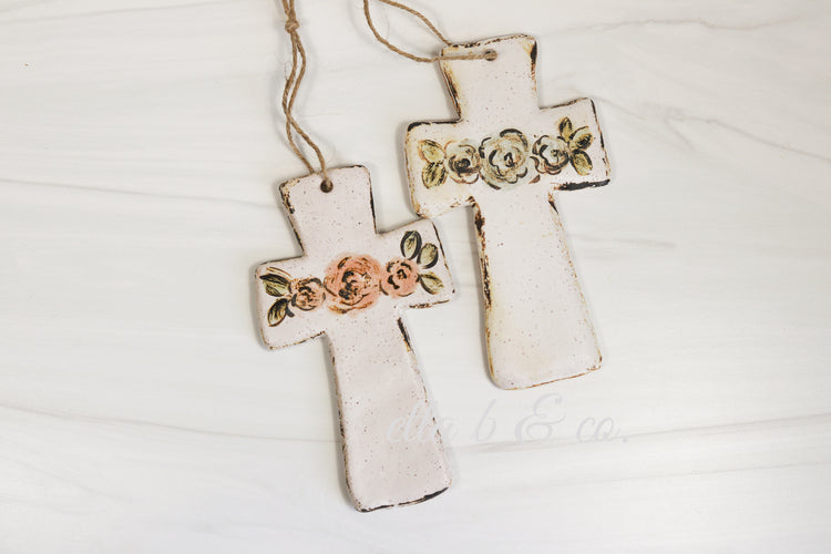 Floral Cross Ornament, Blue