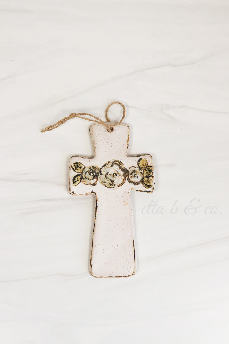 Floral Cross Ornament, Blue