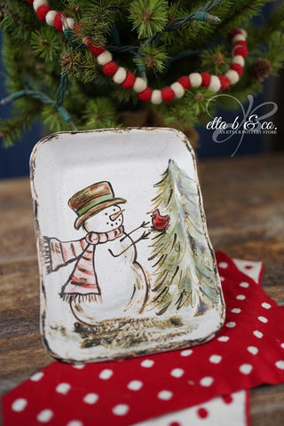 Snowman Meets Cardinal Dish