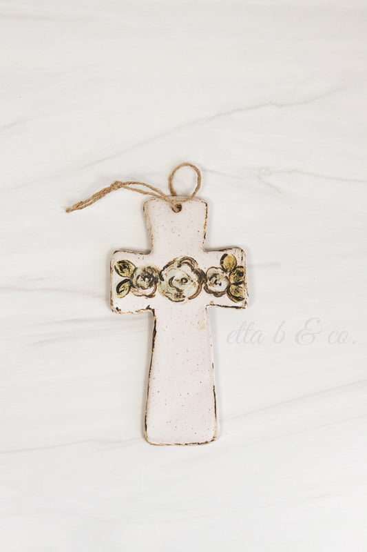Floral Cross Ornament, Blue